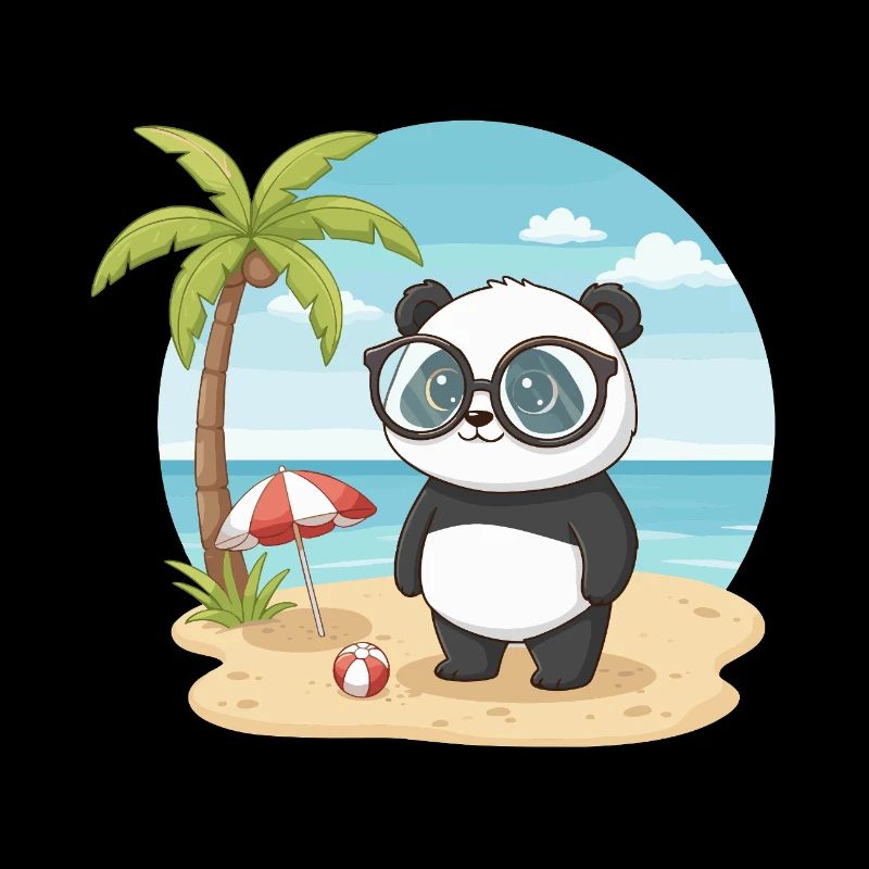 Cute Panda with Glasses Beach Summer Vacation