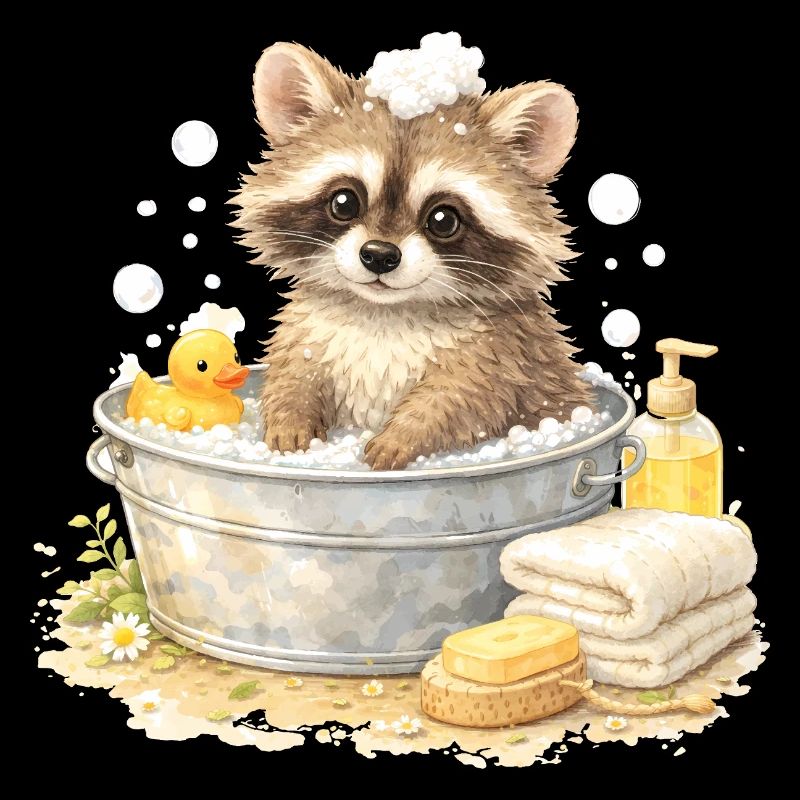 Illustration mignonne de raton laveur se baignant