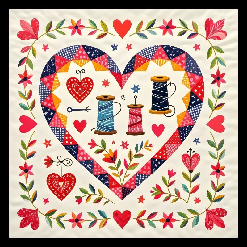 Cœur patchwork avec des fils