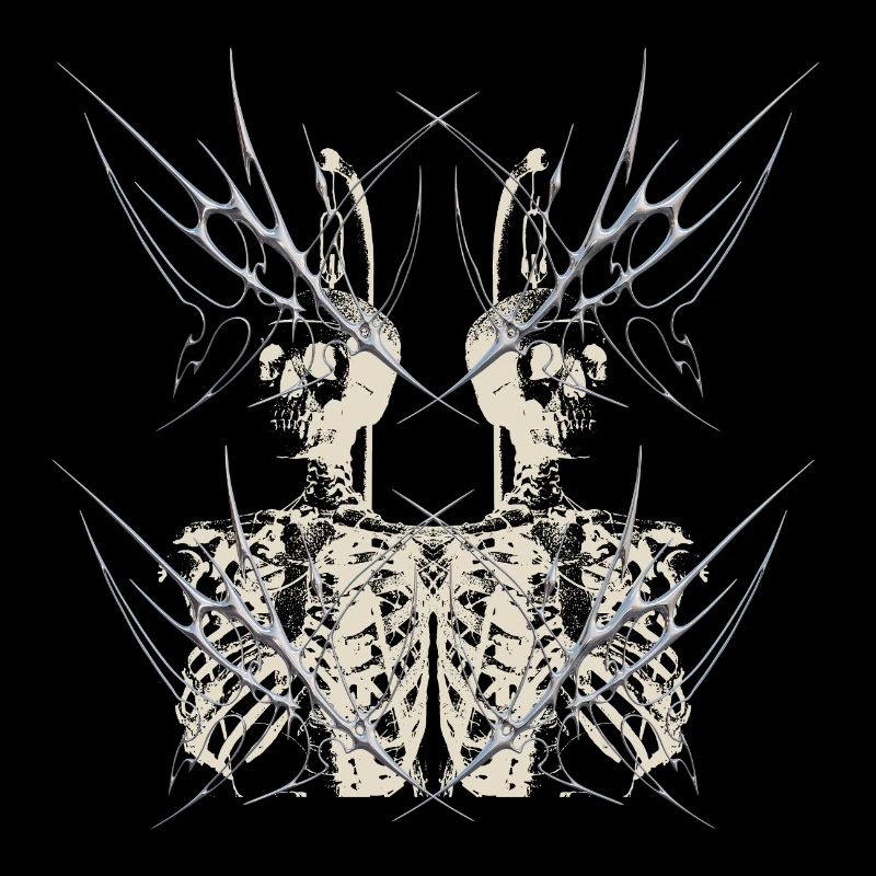 Conception du Cybercore du Miroir Squelette Gothique Sombre