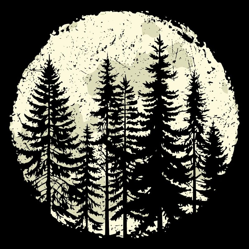 Silhouette de forêt nocturne avec pleine lune