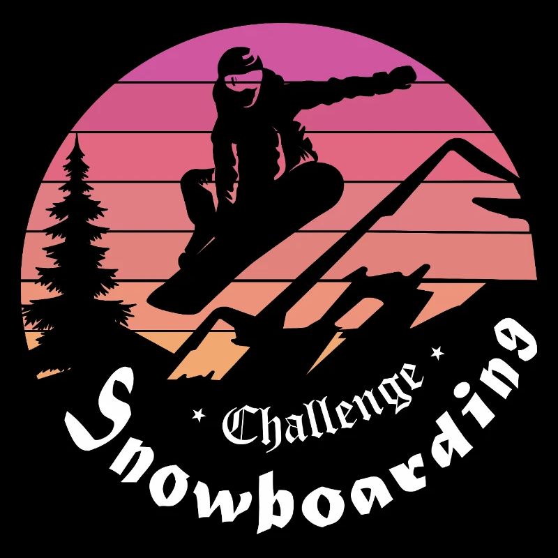 Snowboarder silhouette over mountain sunset