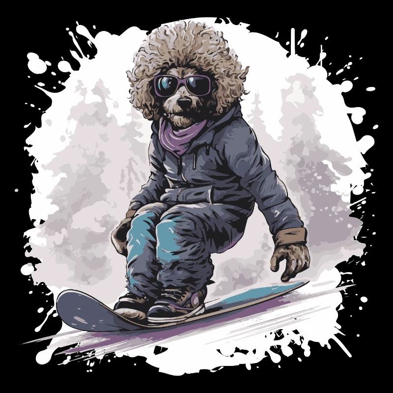 Pudel Hund Snowboard