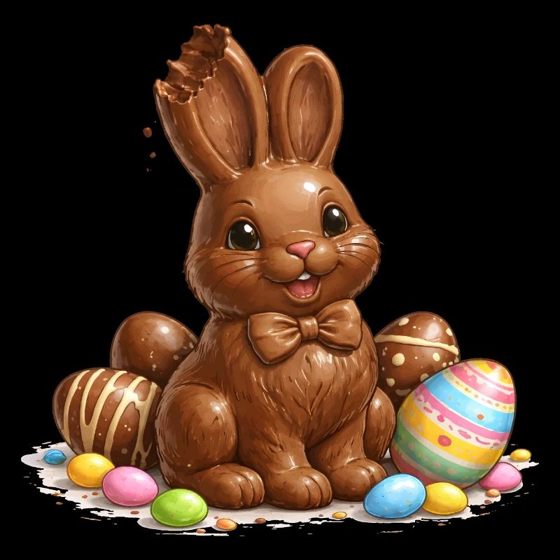Chocolate bunny with Easter eggs