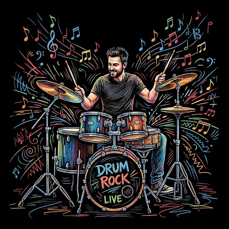 Male Drummer Playing Drum Set Print