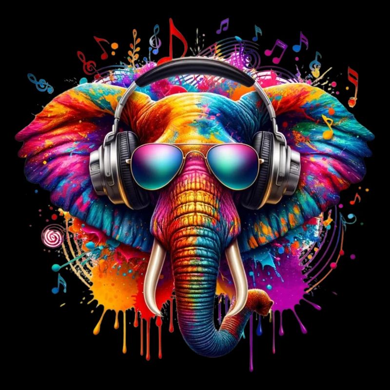 Éléphant coloré avec des écouteurs