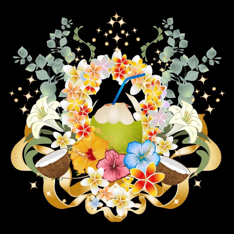 Tropical coconut cocktail with flower magic