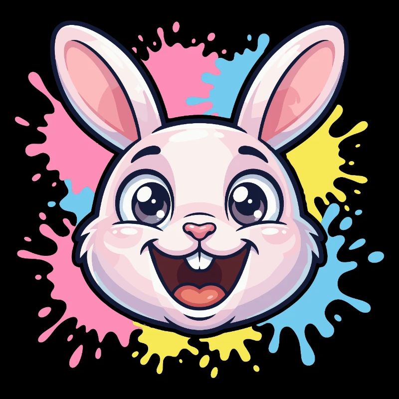 Happy Bunny Illustration with Paint Splashes