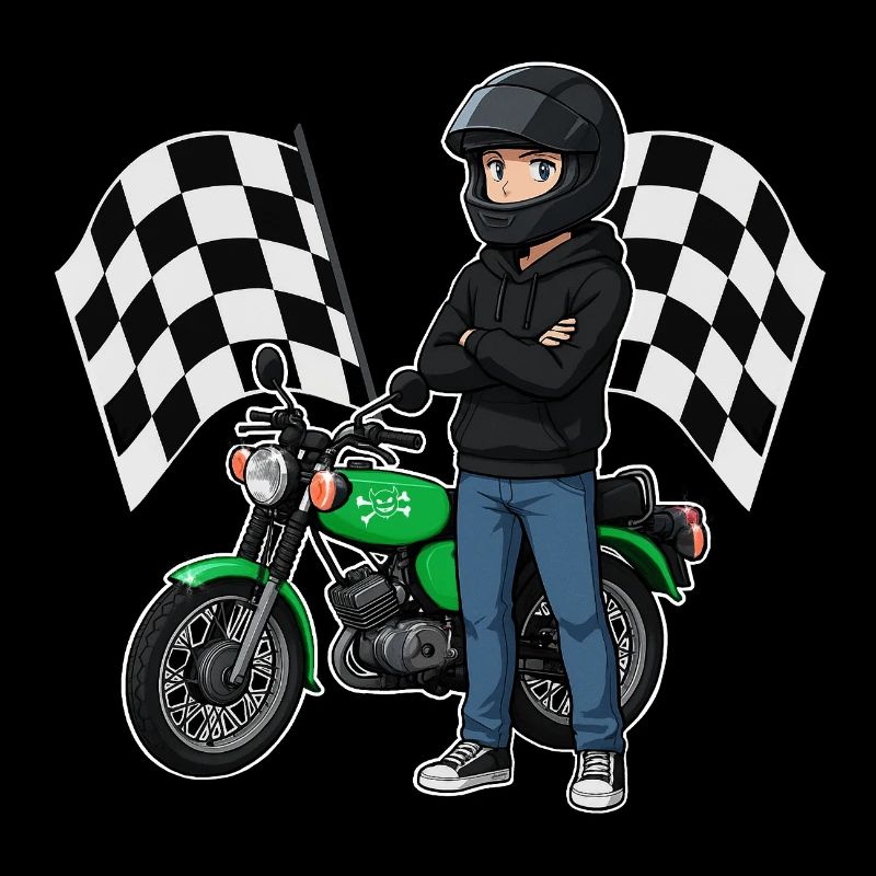 Simson Biker with Checkered Flag Motif