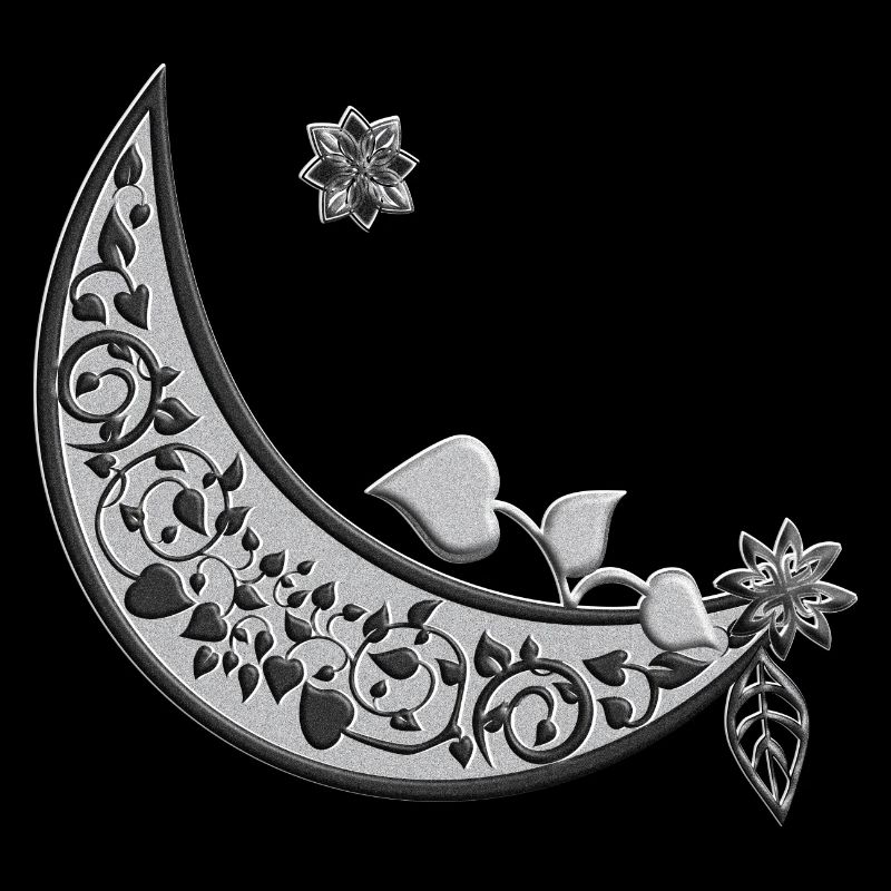 Moon with tendril ornament