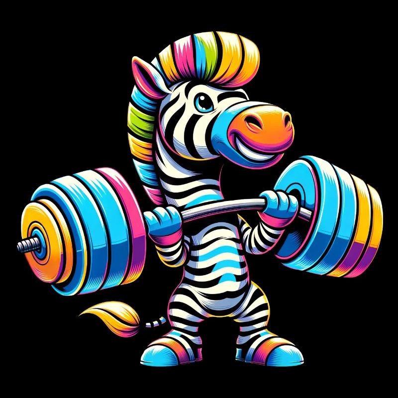 Buntes Zebra mit Hantel Langhantel