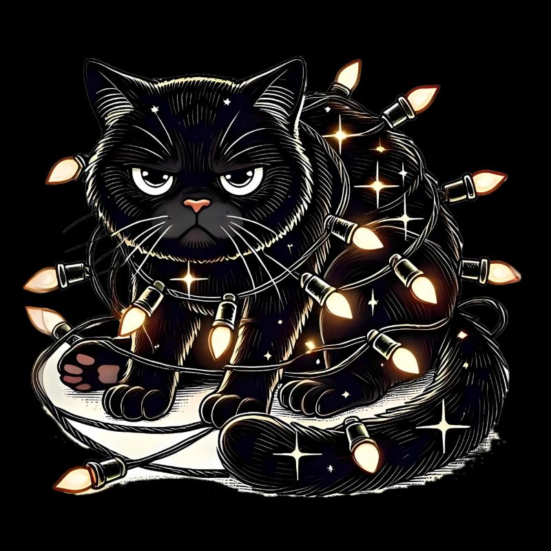 Chat de Noël . Miaoul mais s’il vous plaît sans guirlande