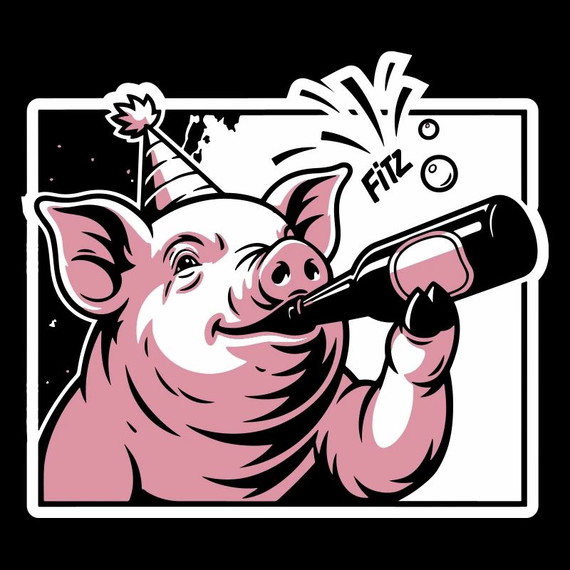 Cochon avec bouteille de fête et de célébration