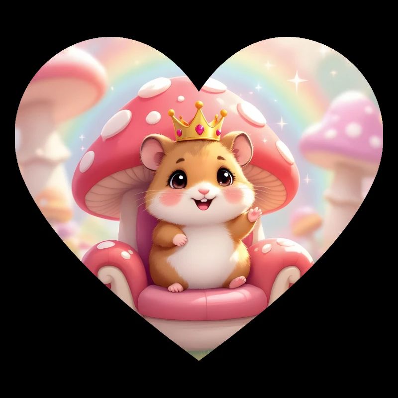 Little Mouse with Crown on Mushroom Throne