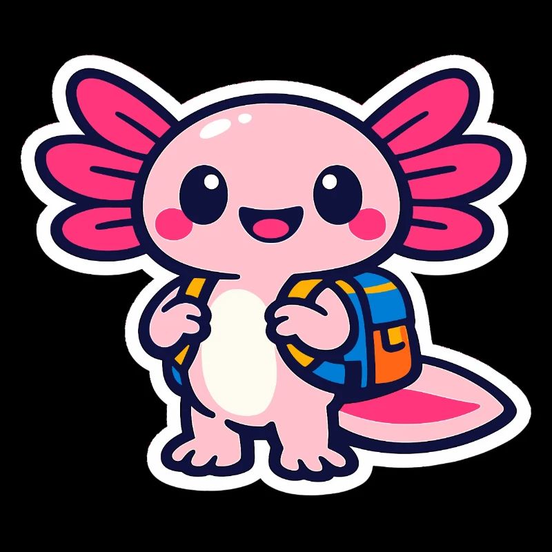 Kawaii wing hero with backpack axolotl