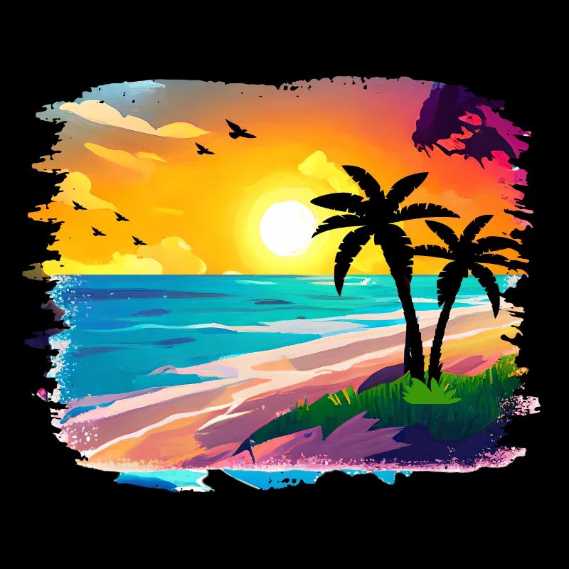 Aquarelle de plage de coucher de soleil d’été