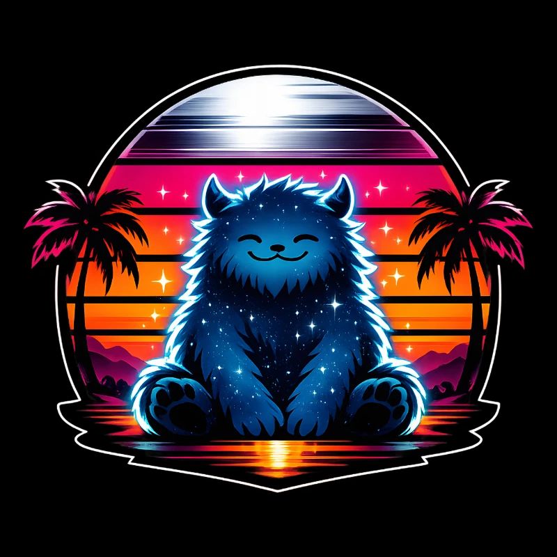 Cuddly kitten in the neon cosmos
