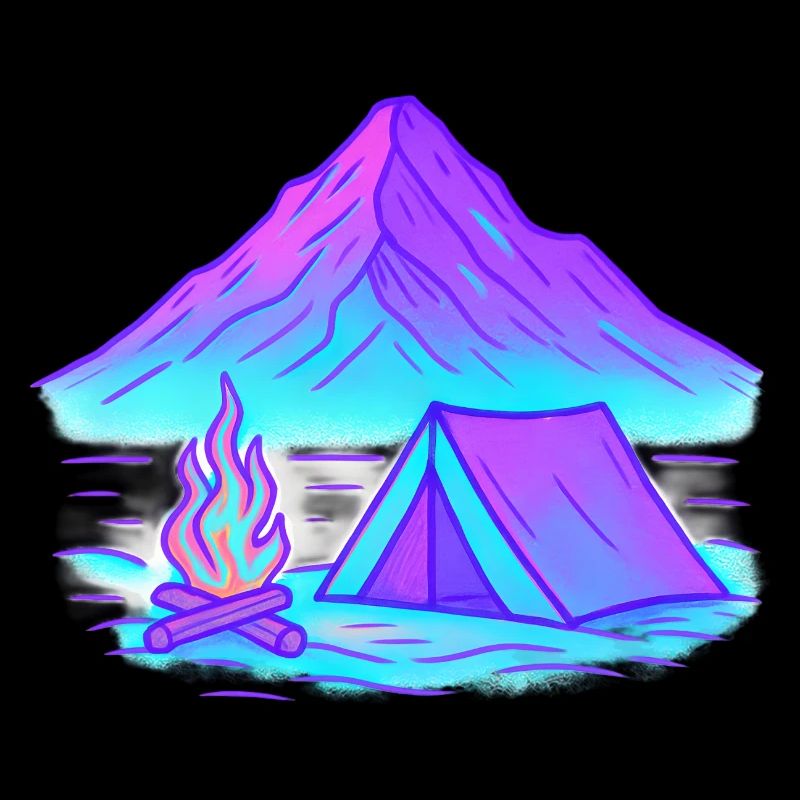 Neon Camping at the Mountain Lake