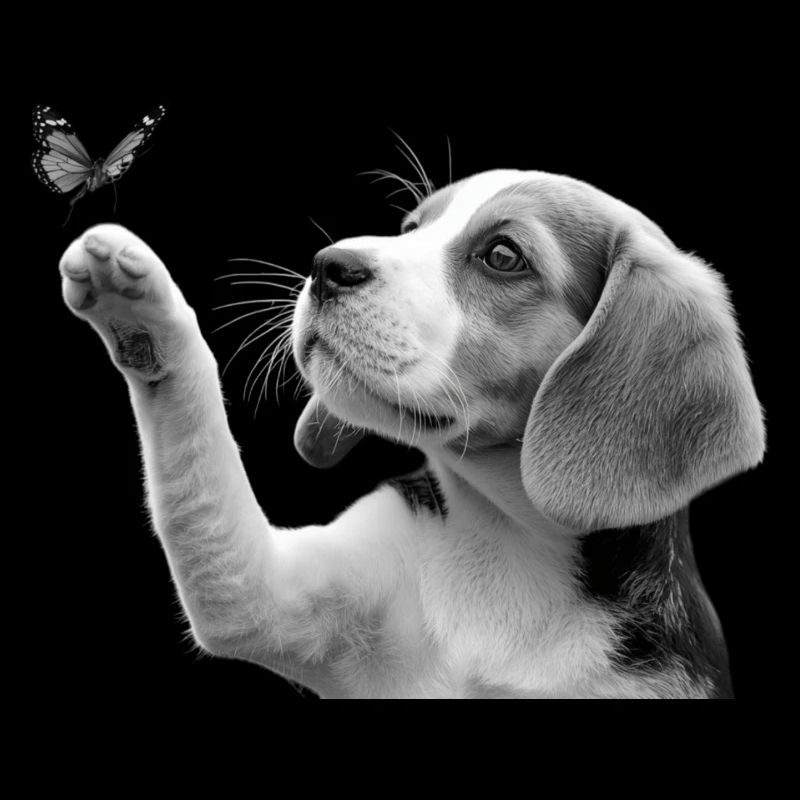 Chiot beagle et papillon