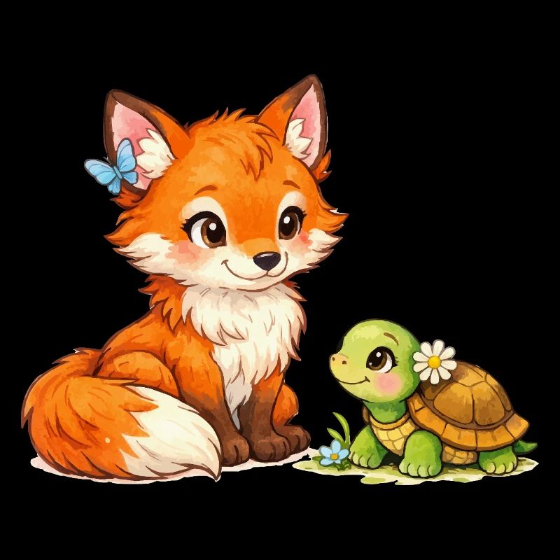 Fuchs und eine niedliche Schildkröte