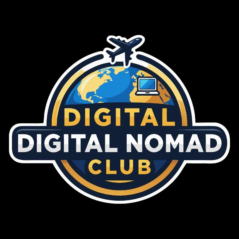 Digital Nomads Club Emblem Working Under Palm Trees