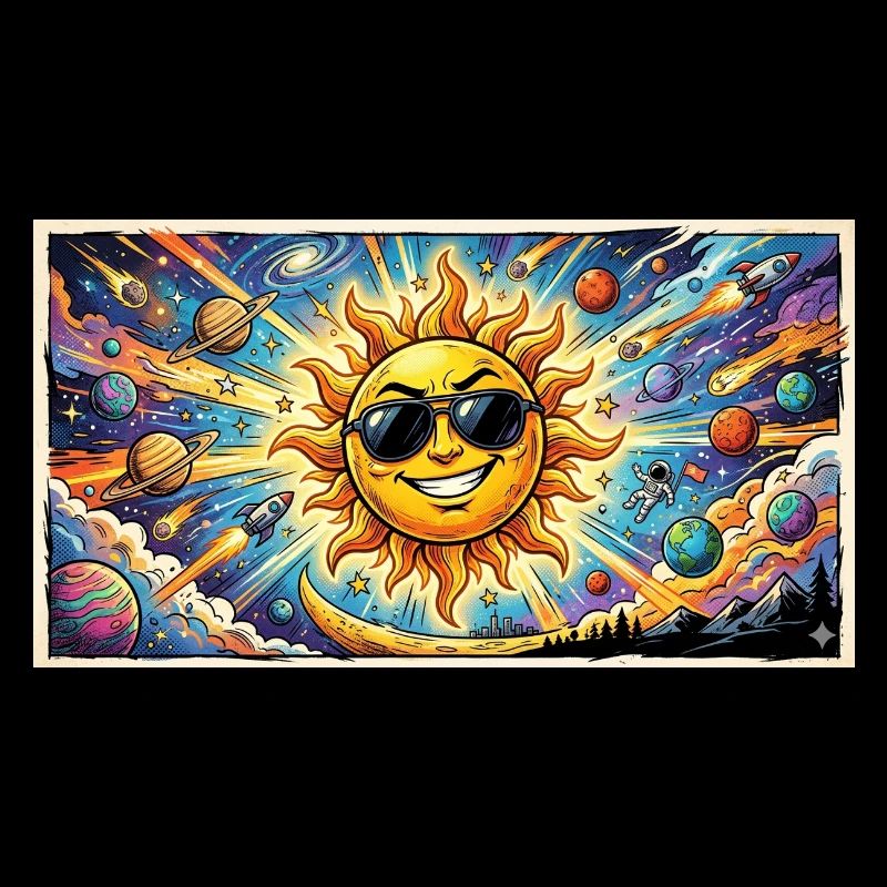 Soleil avec des lunettes de soleil dans le cosmos