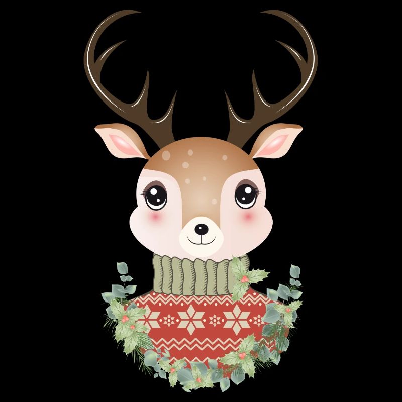 niedlicher Hirsch mit Pullover und Weihnachtskranz
