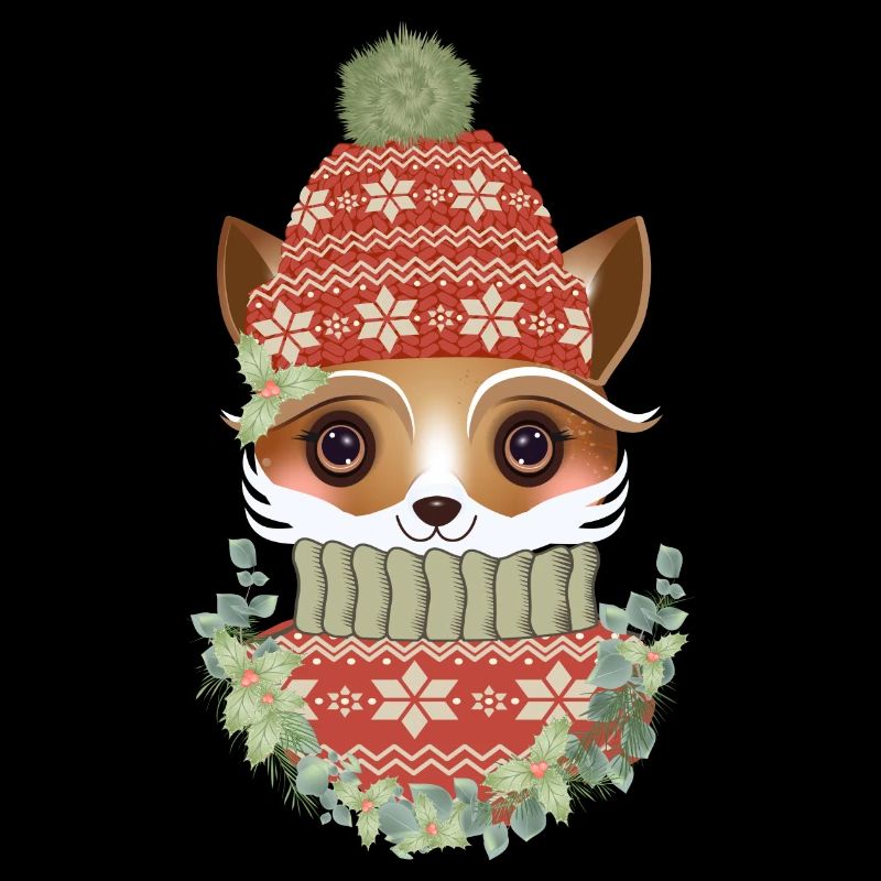 cute fox with sweater, bobble hat & wreath