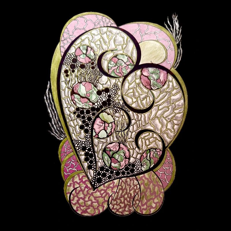 Ornement en forme de cœur Feuillage rose doré
