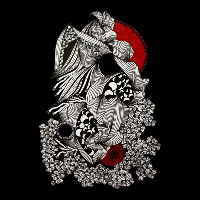 Cracked line skull with red accent