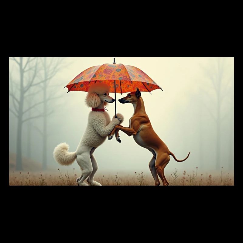 Hunde unter Regenschirm