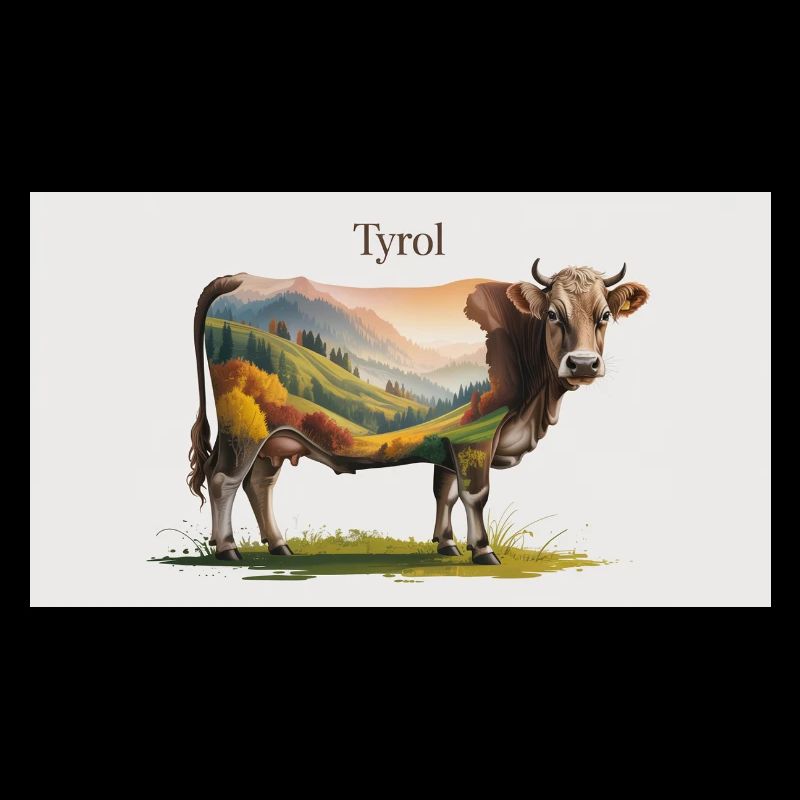 Tyrol cow with mountain panorama