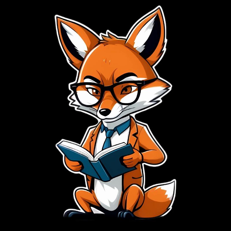 Intellectual fox with glasses reading book