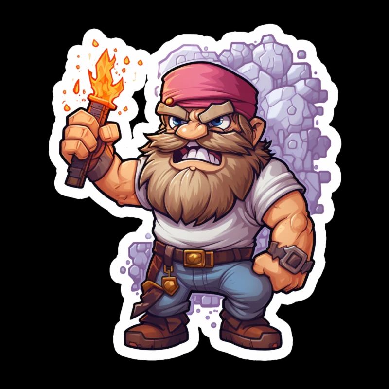 Nain Pixel avec une chemise de jeu de minage torche