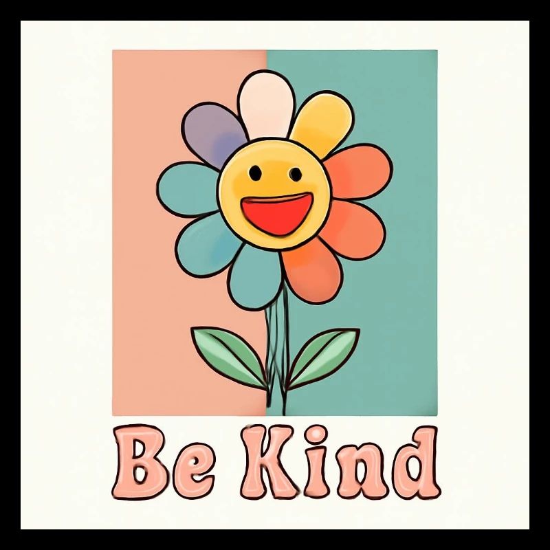 Be Kind - Fleur souriante colorée avec message positif