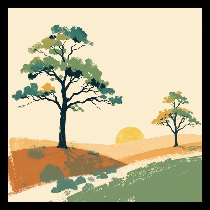 Pastell-Sonnenuntergangsbäume