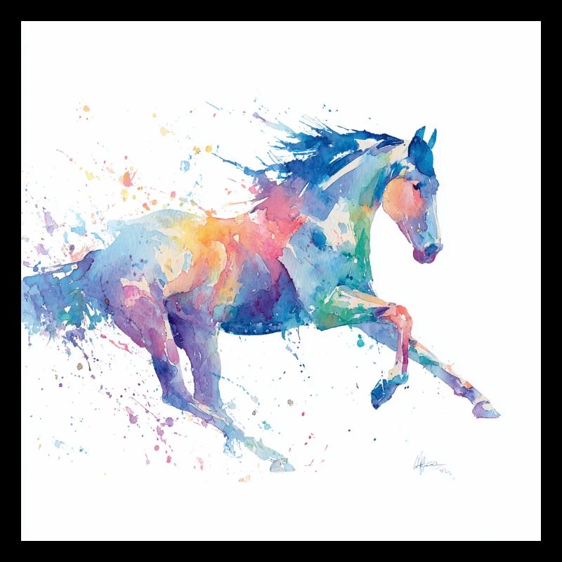 Cheval de galop aquarelle arc-en-ciel