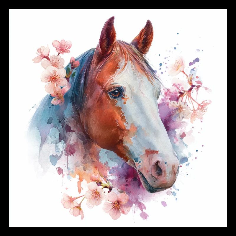 Cheval aquarelle florale