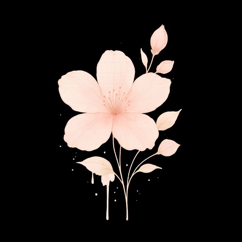 Pêche Fleurs Roses Aquarelle