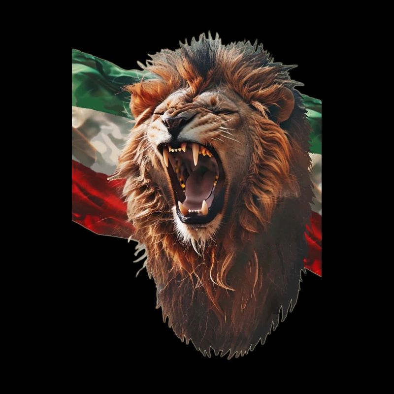 Roaring lion and Iranian flag