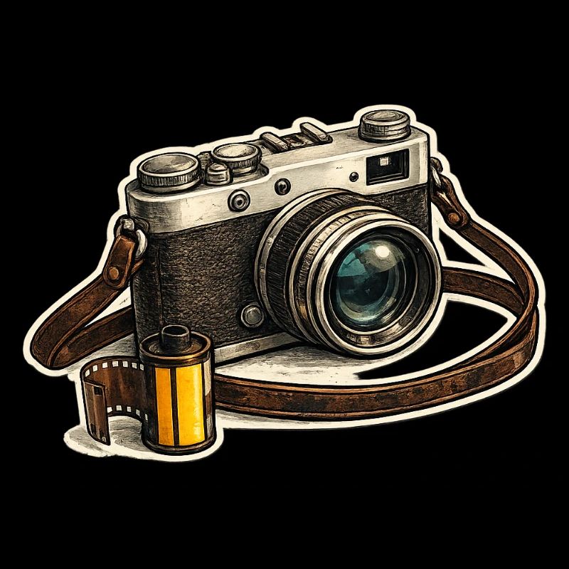 Vintage camera with film roll