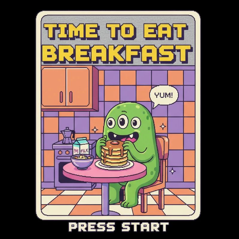 Time To Eat Breakfast Monster Retro Pixel Gaming