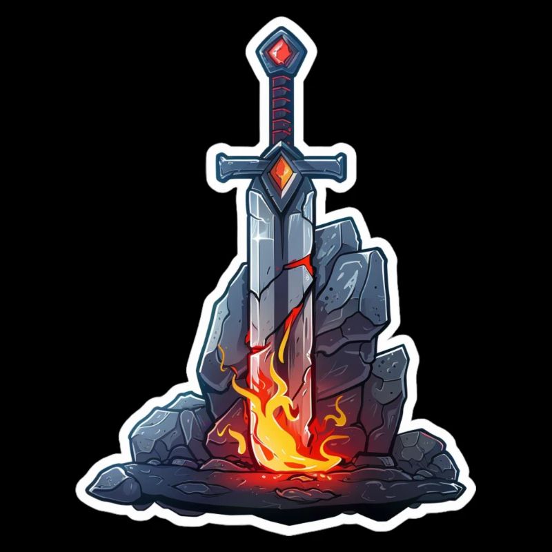 Mächtiges Feuerschwert in einem Stein Fantasy RPG