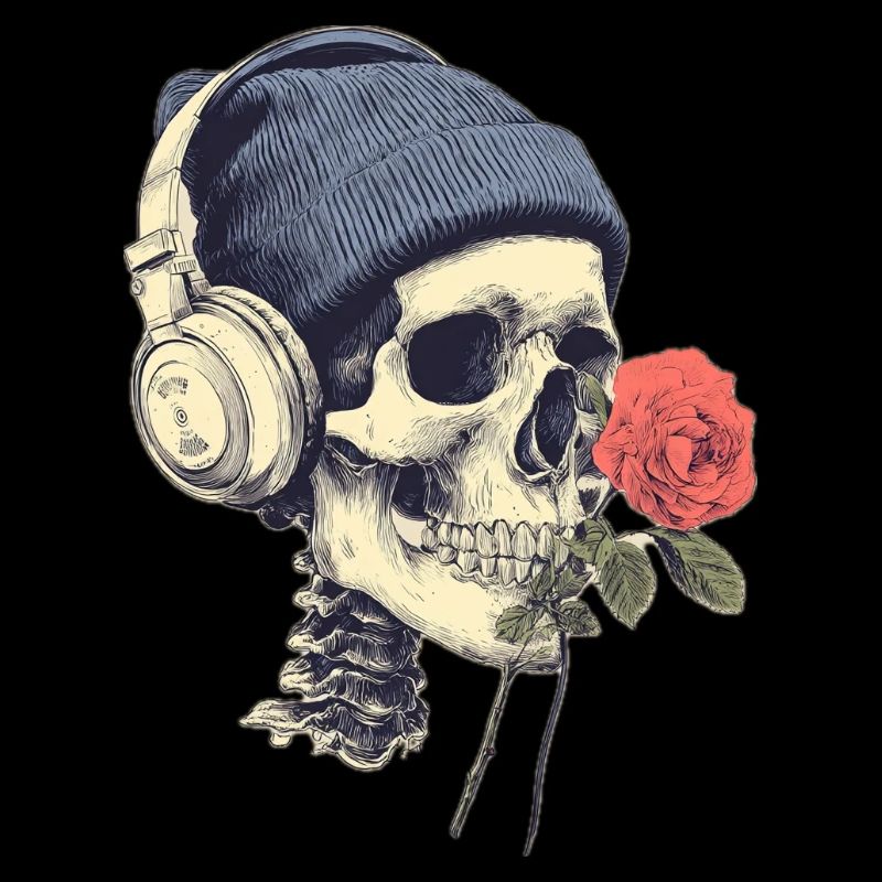 Crâne avec casque et rose