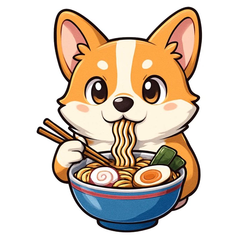 Corgi Eats Ramen Noodles