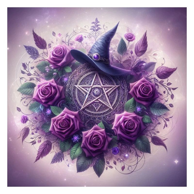  Pentagramm mit Hexen Hut Lila