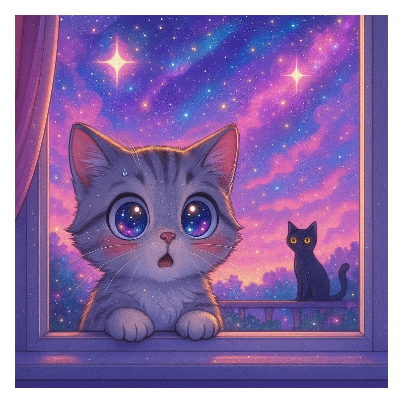 Kosmische Katze mit Sternenaugen