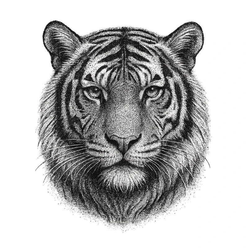 Black and White Tiger Head Drawing