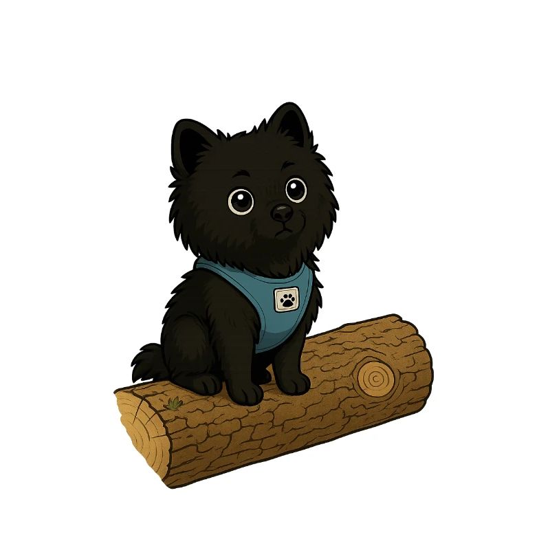 Cute dog with tree trunk