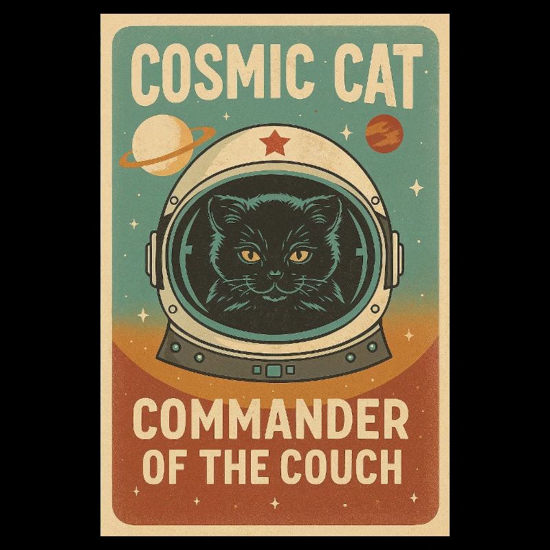Chat Cosmique – Commandant du Divan | Design rétro